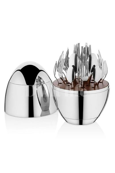 DMR LİFE Dmr Life Silver Egg Figurine Diamond with Stand 24 Piece Fork Spoon Knife Set Luxury Ckb Set (18/10)