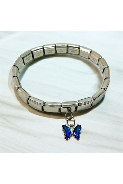 MeSin Store Blue Stone Butterfly Steel Charm (Only Charm Will Be Sent Bracelet Not Included
