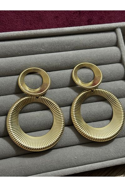 MODA Gold Round Dangle Steel Earrings