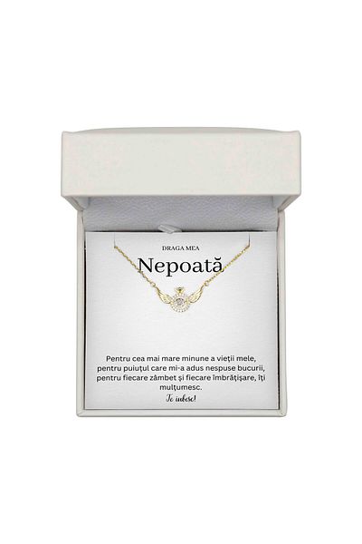 The Jewel Heart Colier Elegant Pentru Nepoată – Mesaj De Iubire, Argint 925 Placat Cu Aur 14K, Cutie Cu Lumină LED