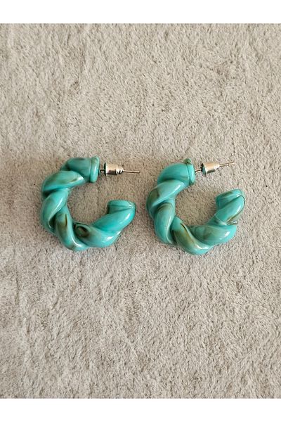 SiestaAccessories Turquoise Marble Patterned Acrylic Twist Hoop Earrings