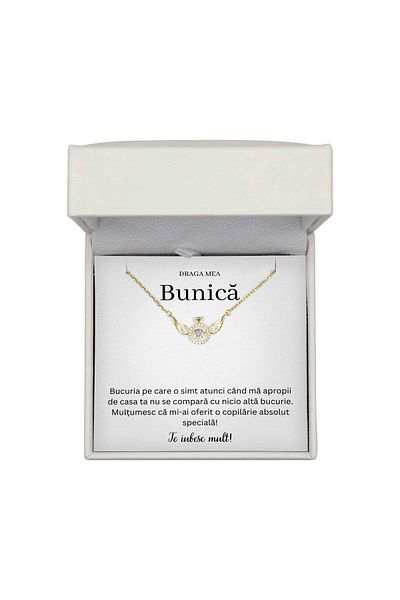 The Jewel Heart Colier Deosebit Pentru Bunica Mea – Bijuterie Din Argint 925 Aurit, Mesaj De Suflet, Cutie Cu LED