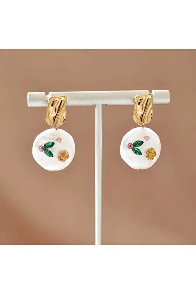 Accessories Vanilla Avenue Fransız Tarzı Çiçek ve Geometrik Dokulu Zarif Bohem Sallantılı Günlük Kadın Küpe