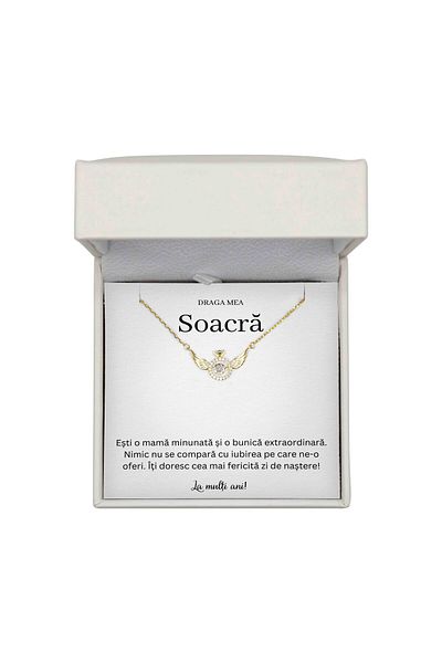The Jewel Heart Colier Cadou Argint 925 Cu Mesaj Pentru Soacră, Cutie LED Premium, Placat cu Aur 14K