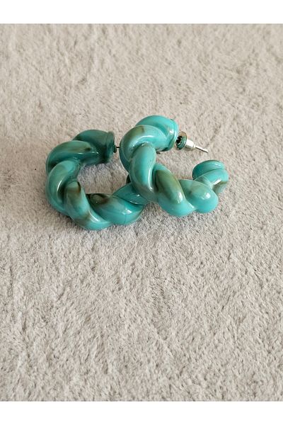 SiestaAccessories Turquoise Marble Patterned Acrylic Twist Hoop Earrings
