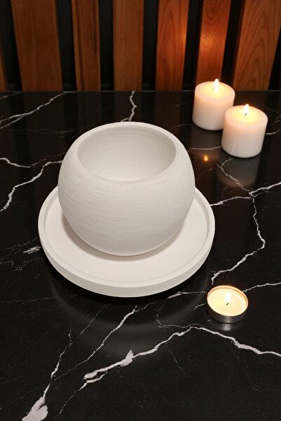 ERSE HOME Beyaz Renk Dekoratif Tabaklı Yuvarlak Mumluk 2'li Set