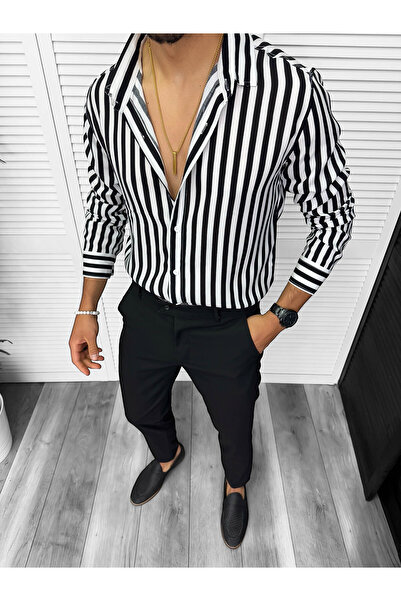 dehaine Men's striped shirt, black, 13211