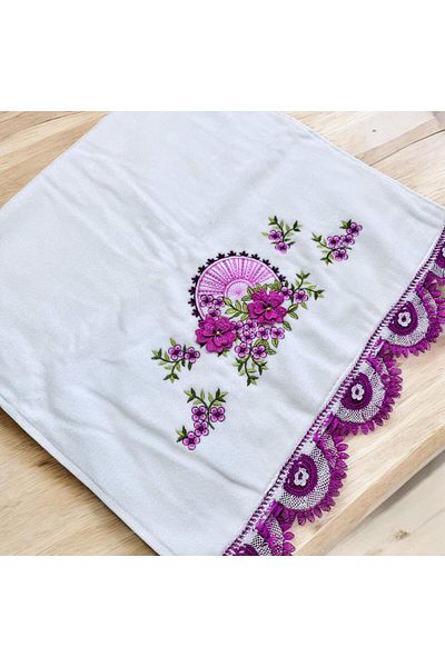 TUTUYA TEXTIL Βελονοειδής Χειροποίητη Βελούδινη Πετσέτα Χεριών 50 Χ90 εκ. Πετσέτα Προίκας Δαντελωτή από τα δύο Πλαϊνά