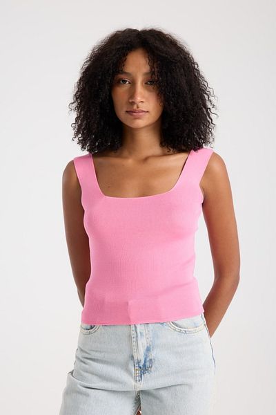 İLKCET MODA Γυναικείο πλεκτό αμάνικο Crop με τετράγωνο λαιμό