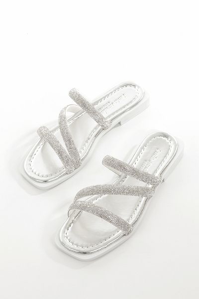 ARTI ARTI AYAKKABI Mia026-1610 Women's Daily Stone Banded Silver Holiday Slippers