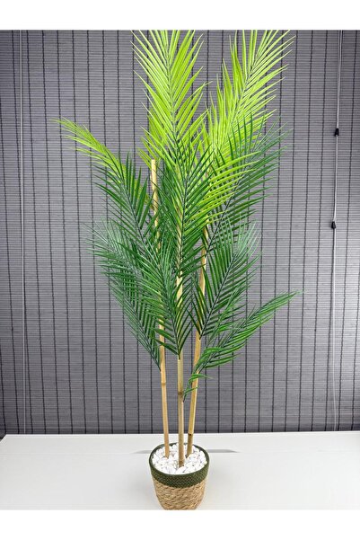 Bahçem Dekoratif Yapay Yapraklı Hasır Sea Grass/Yeşil Koton Saksılı Areka Pal...
