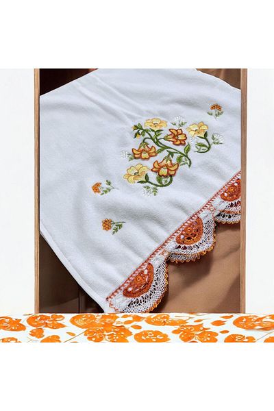 TUTUYA TEXTIL Βελονοειδής Χειροποίητη Βελούδινη Πετσέτα Χεριών 50 Χ90 εκ. Πετσέτα Προίκας Δαντελωτή από τα δύο Πλαϊνά