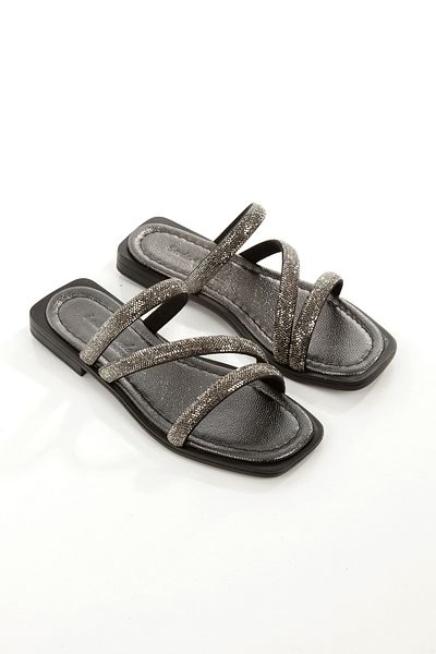 ARTI ARTI AYAKKABI Mia026-1610 Women's Daily Stone Banded Platinum Holiday Slippers