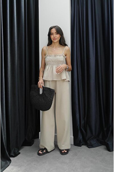 Havoş Bézs Gipeli blúz nadrág vászon szett