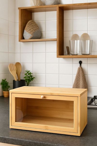 Sezka Life Bread Box with Bamboo Lid, Bread Cabinet, Counter Top Organizer