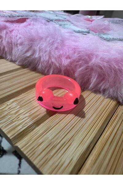 Herşey Nota Sevimli Karikatür Pembe Kurbağa Reçine Çocuk Yüzüğü – Sabit Ölçül...
