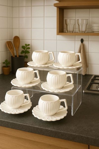 Akkoyunlu home Daisy Flower Coffee Cup Set for 6 People Turkish Coffee Cup Set 12 Pieces