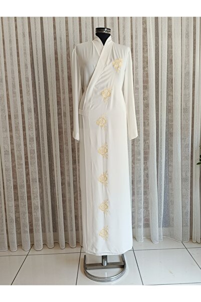 Misue Handmade Medina Silk Κεντητό Δέσιμο Ρόμπα προσευχής+σάλι, Μεταξωτό Peignoir, Προίκα Ρόμπα προσευχής & Peignoir