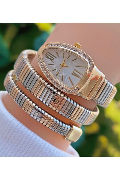 Weluxa Gold-Silver Two Color Snake Model Vintage Women Wrist Watch