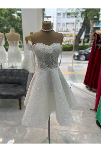 ABAD.HANDMADE İnci Askılı Kloş Etek Mini After Party Gelinlik