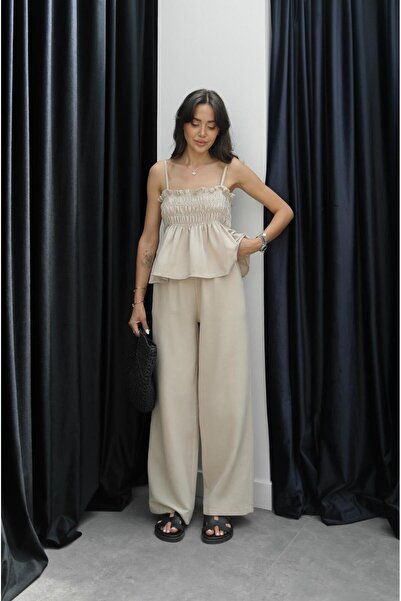 Havoş Bézs Gipeli blúz nadrág vászon szett