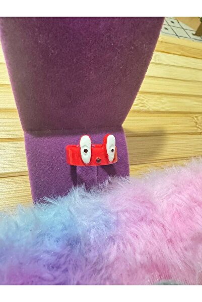 Herşey Nota Red Children's Ring with Cute Cartoon Figure – Fixed Size Resin Jewelry