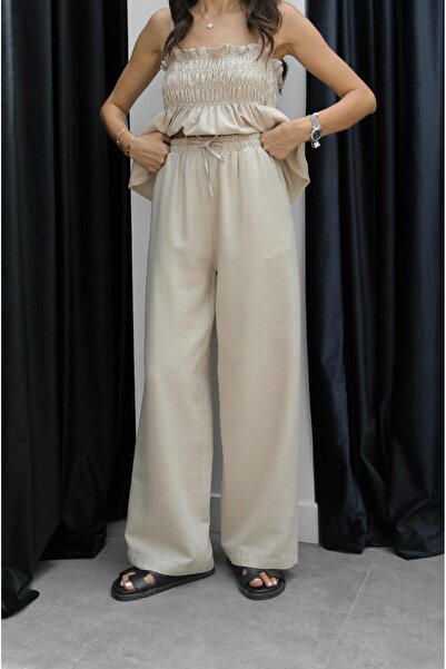 Havoş Bézs Gipeli blúz nadrág vászon szett