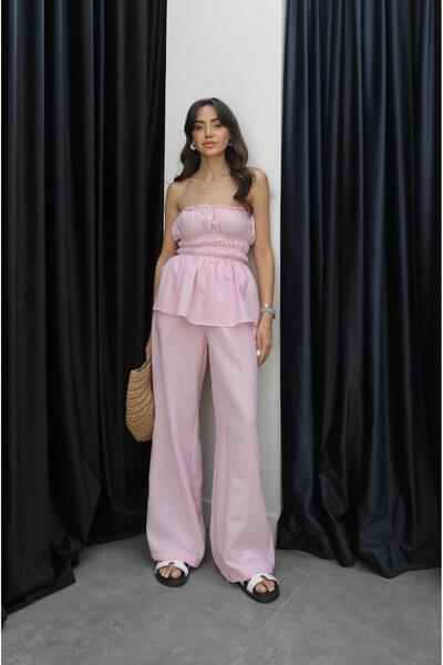 Havoş Pink Rage Strapless Blouse Pants Suit
