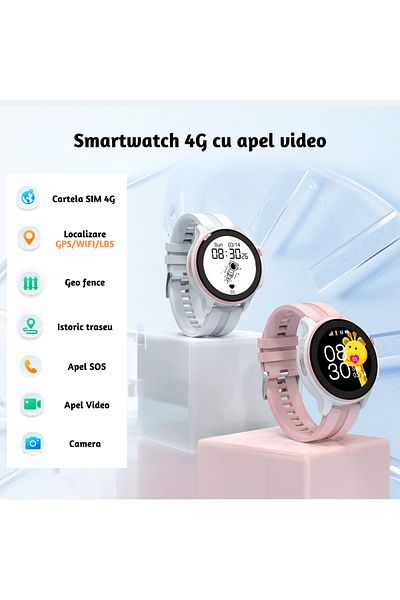 Lommad Lommad® 4G Kids Smartwatch, Video Call, GPS, SOS Button, Route Monitoring, White/Pink