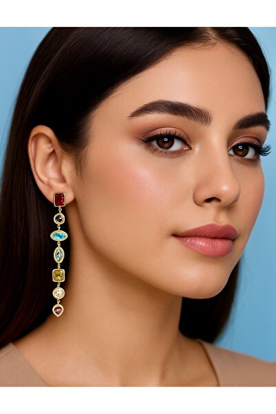 FERİHA DESING أقراط طويلة من الأحجار الكريمة الملونة. ١٠٠٪ ستانلس – لا يسبب ا...