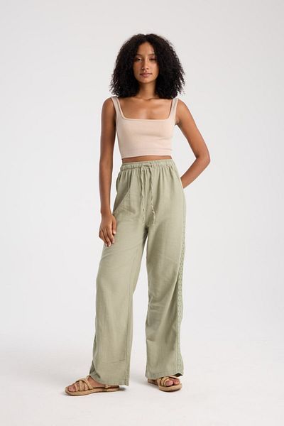 İLKCET MODA بنطال كتان كبير الحجم منقوش على الطراز العرقي