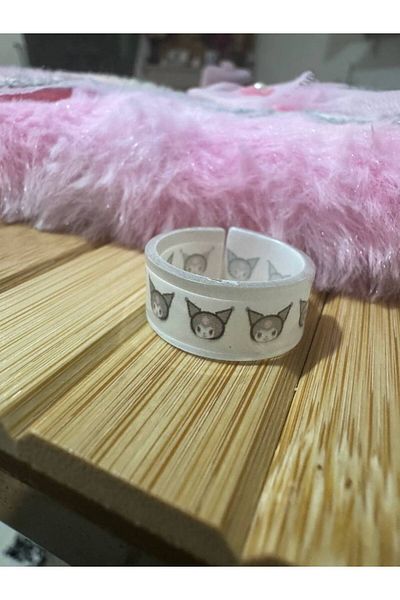 Herşey Nota Kuromi Printed Children's Ring – Fixed Size Resin Cartoon Figure Jewelry