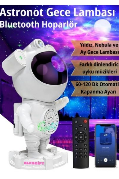 BellaThec 360 Derece Dönen Renkli Işık Projeksiyonlu Uyku Yardımcı Astronot H...