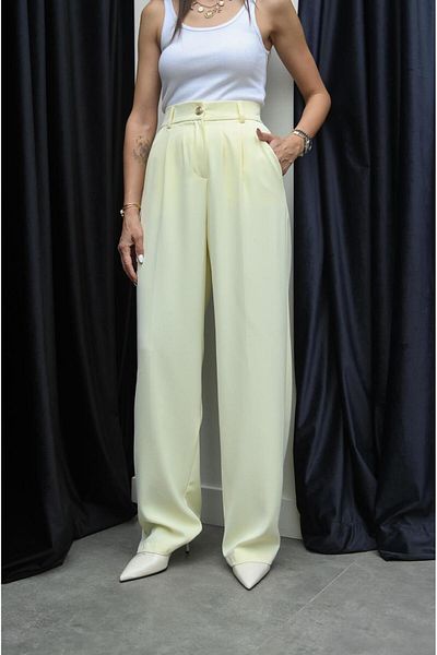 Havoş Light Yellow Gold Button Detailed Palazzo Trousers