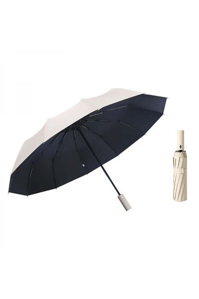 FOXMAG24 Automatic telescopic umbrella, 12 ribs, waterproof, UV, windproof, steel/vinyl, beige