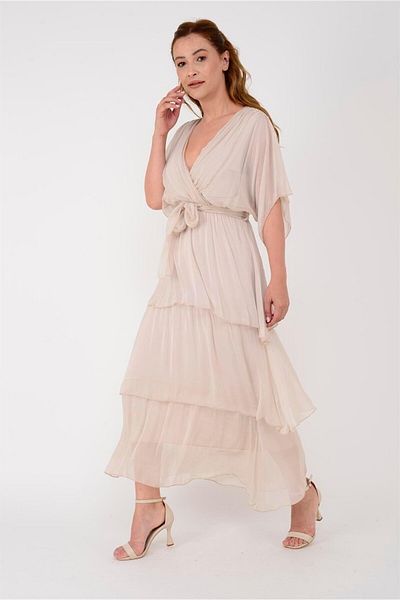 EREN STYLE Ιταλικό μακρύ μεταξωτό φόρεμα με διπλό στήθος