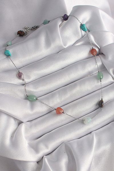 Avantaj Kapıda ®   316L Steel Silver Color Chain Colorful Natural Stone Model Women's Necklace