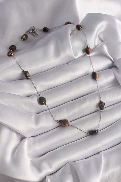 Avantaj Kapıda ®   316L Steel Silver Color Chain Brown Natural Stone Model Women's Necklace