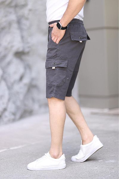 XORVİO Men's Smoked Lycra Gabardine Stylish Quality Pocket Shorts Cotton Elastic Waist
