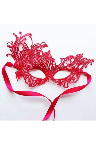 Lenaca Red Color Lace Mesh Embroidered Party Mask Model 1
