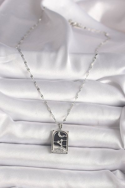 Avantaj Kapıda ®   316L Steel Silver Color Zircon Stone Moon Figured Taror Model Women's Necklace