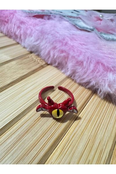 Herşey Nota Cute One-Eyed Red Cartoon Monster Figured Children's Ring – Fixed Size Resin Jewelry
