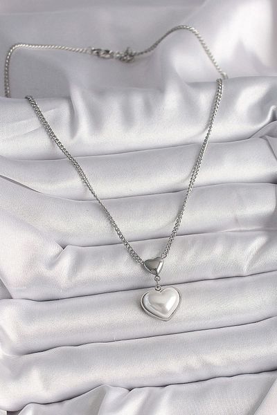 Avantaj Kapıda ®   316L Steel Silver Color Chain 3D Heart Model Women Necklace