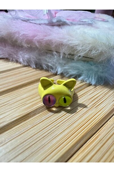 Herşey Nota Sevimli Büyük Gözlü Yeşil Kedi Figürlü Çocuk Yüzük – Sabit Ölçülü...