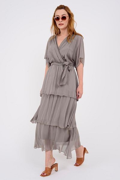 EREN STYLE Ιταλικό μακρύ μεταξωτό φόρεμα με διπλό στήθος
