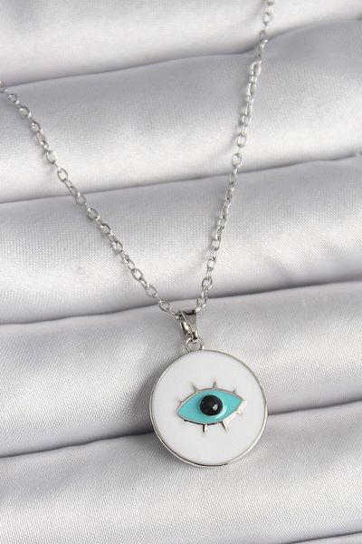 Avantaj Kapıda ®   316L Steel Silver Color Chain White Enamel Turquoise Eye Processing Model Women's Necklace