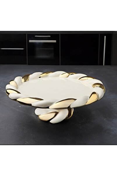 Kosova Çırağan Home Porselen Burgulu Gold Avangard Yuvarlak Ayaklı Dekoratif Sunumluk