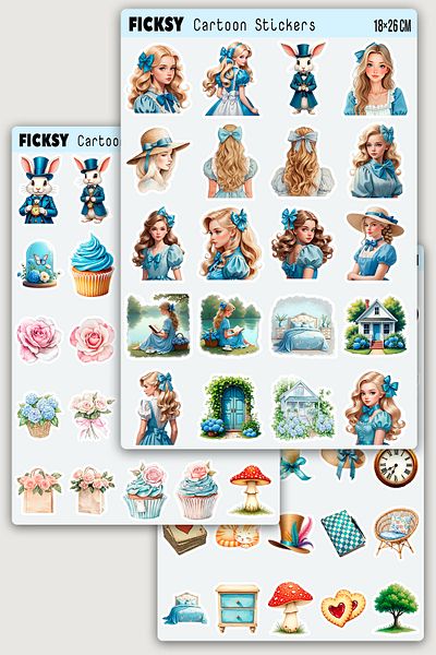 Ficksy Alice in Wonderland Sticker Set - 70 Sticker Stickers