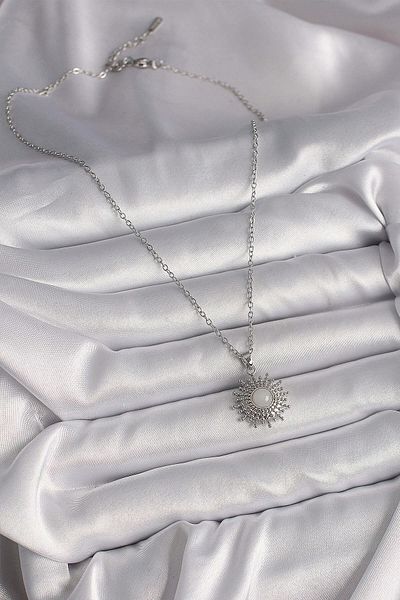 Avantaj Kapıda ®   316L Steel Silver Color Chain White Enamel Sun Model Women's Necklace