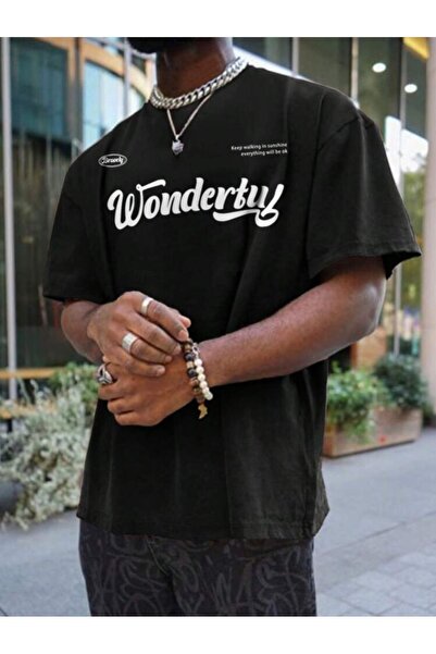 PALPİTO Men's Black Wonderful Printed Oversize T-Shirt